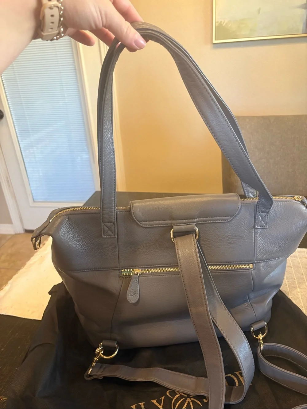 Lily Jade Gray Leather Madeline Convertible Diaper Bag Purse Backpack Crossbody